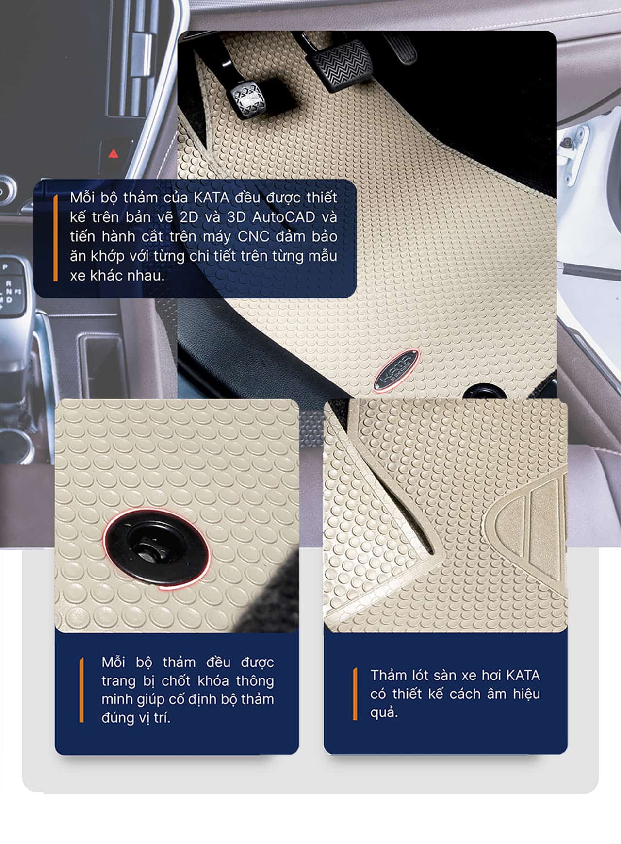 Thảm lót sàn ô tô KATA cao cấp với thiết kế thông minh và hữu dụng