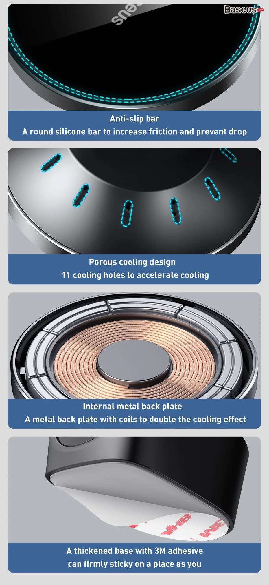 Đế giữ điện thoại tích hợp nam châm và Sạc không dây trên xe ô tô Baseus
