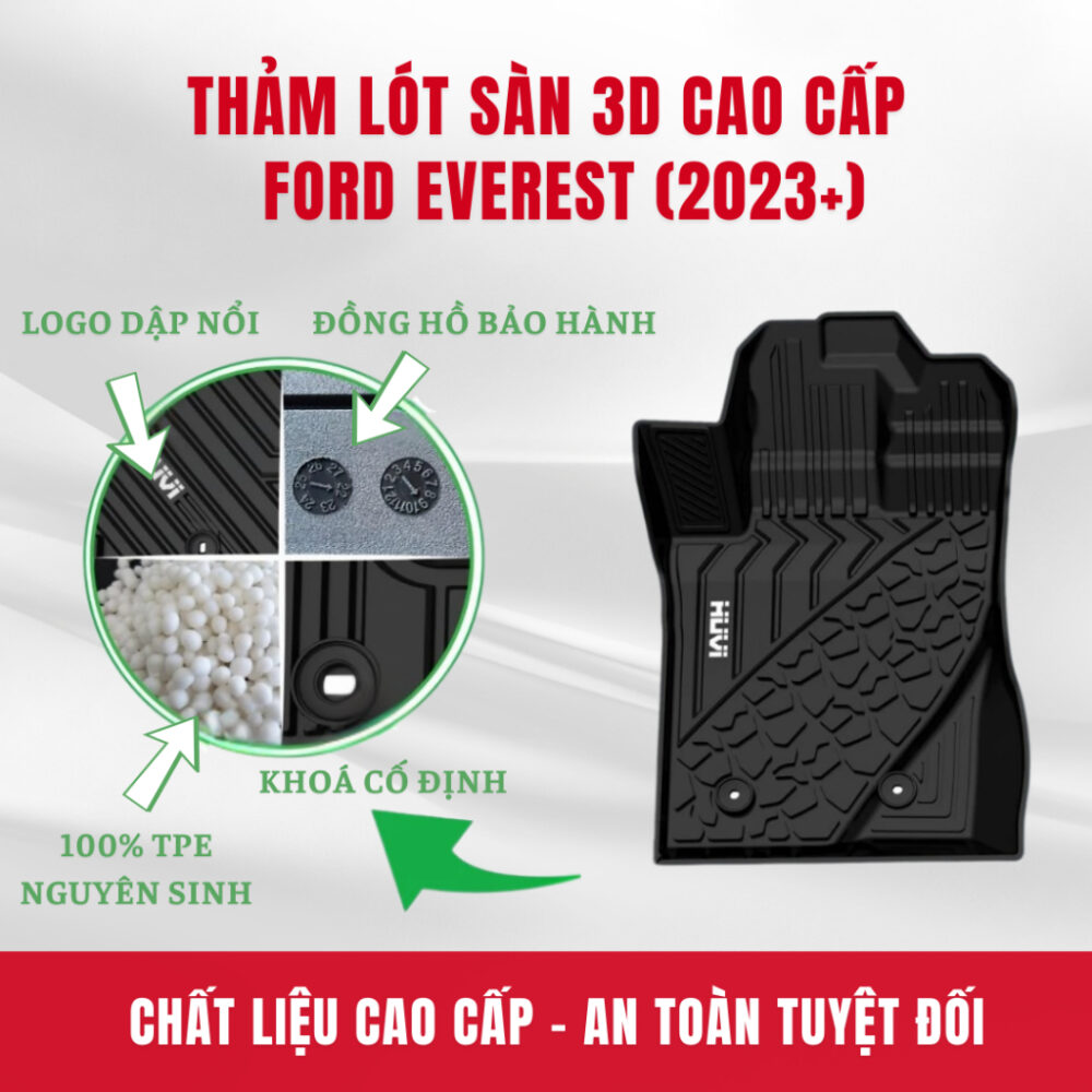 Thảm lót sàn ô tô HUVI cho xe Ford Everest 3D (7 chỗ) năm 2023+ - Hình ảnh 8
