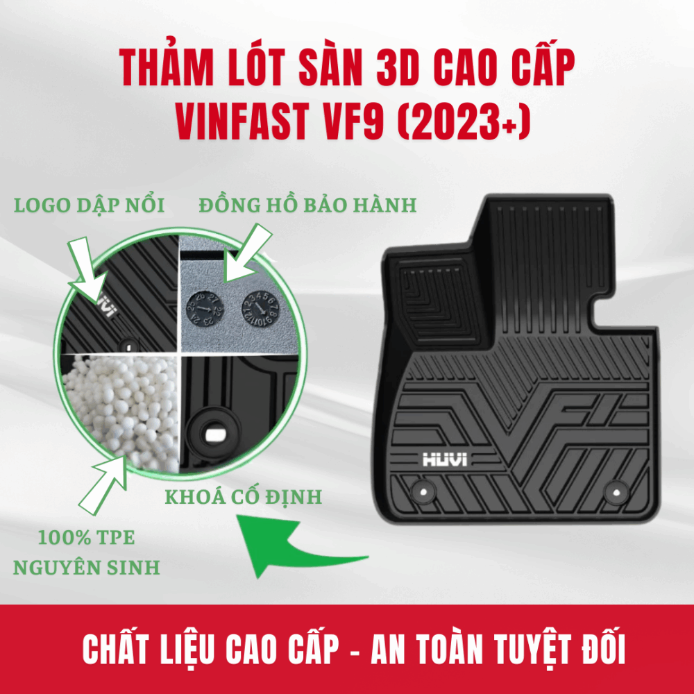Thảm lót sàn ô tô HUVI cho xe Vinfast VF9 3D (6 chỗ) năm 2023+ - Hình ảnh 4