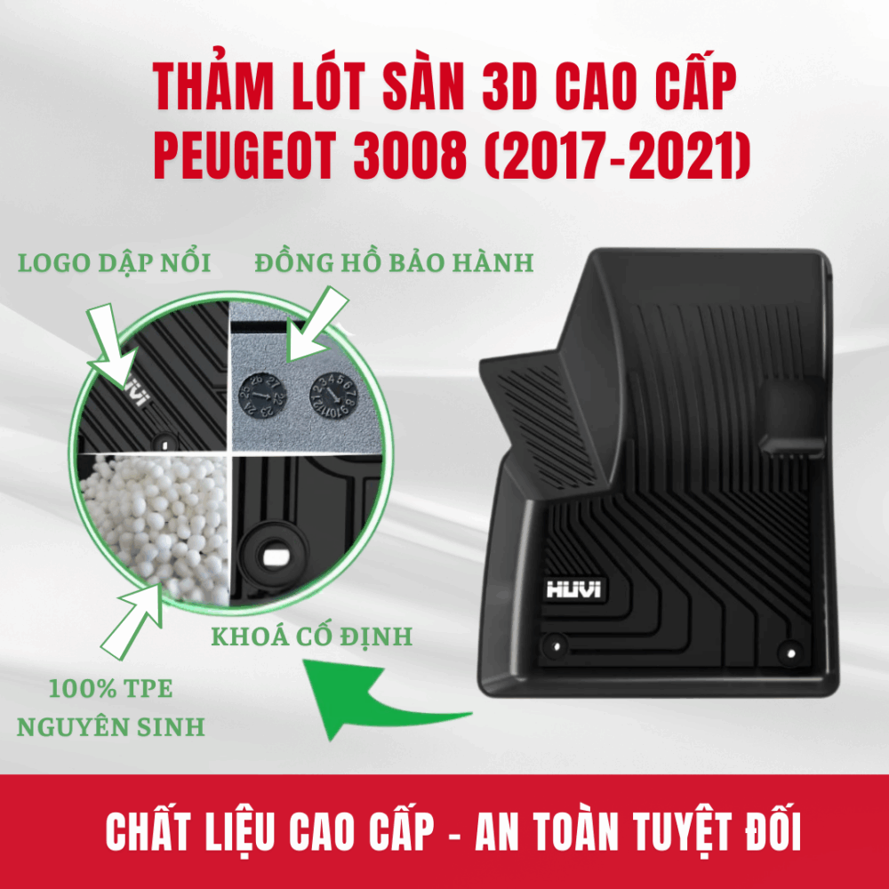 Thảm lót sàn ô tô HUVI cho xe Peugeot 3008 3D năm 2017+ - Hình ảnh 4