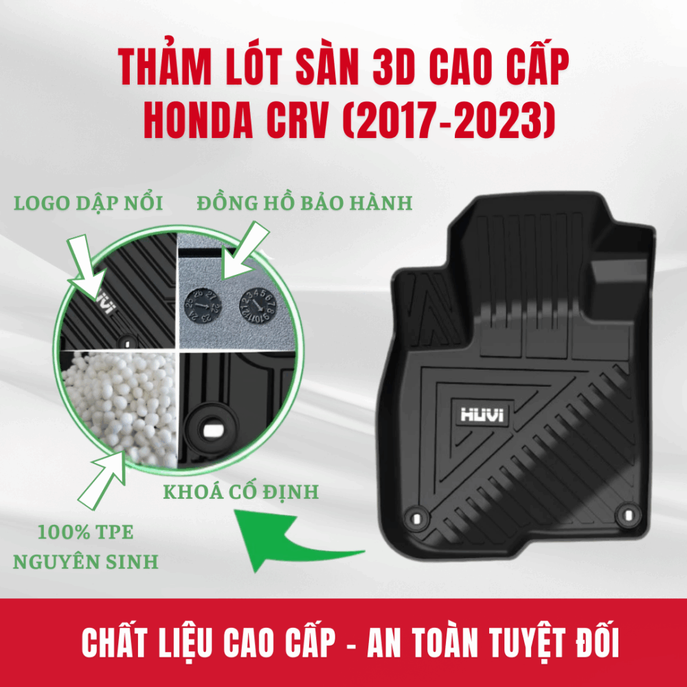 Thảm lót sàn ô tô HUVI cho xe Honda CR-V 3D (7 chỗ) năm 2017+ - Hình ảnh 4
