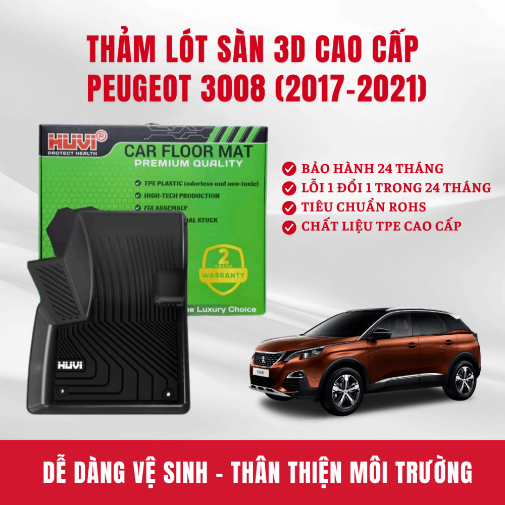 Thảm lót sàn ô tô HUVI cho xe Peugeot 3008 3D năm 2017+ - Hình ảnh 5