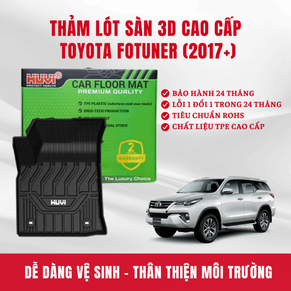 Thảm lót sàn ô tô HUVI cho xe Toyota Fortuner 3D (7 chỗ) năm 2017+ - Hình ảnh 6