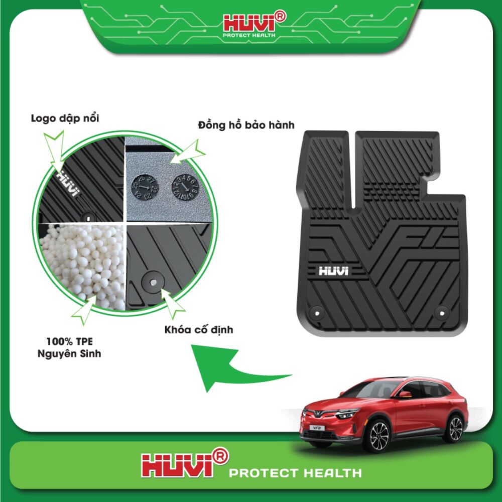 Thảm lót sàn ô tô HUVI cho xe Vinfast VF9 3D (6 chỗ) năm 2023+