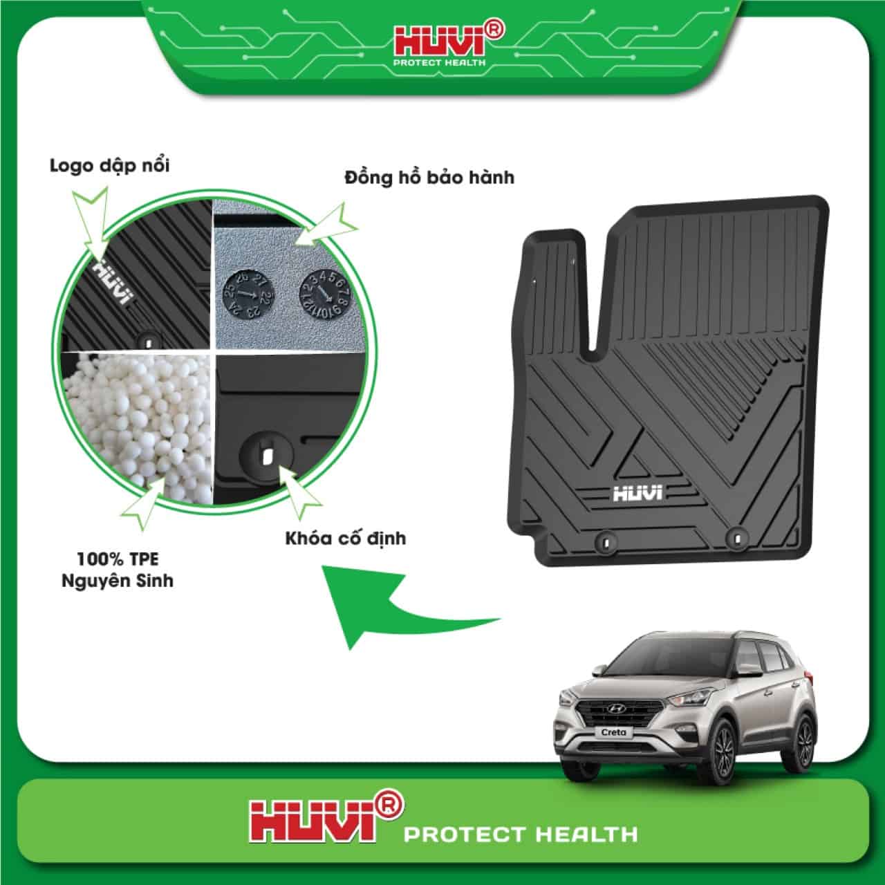 Thảm lót sàn ô tô HUVI cho xe Hyundai Creta 2D năm 2022+
