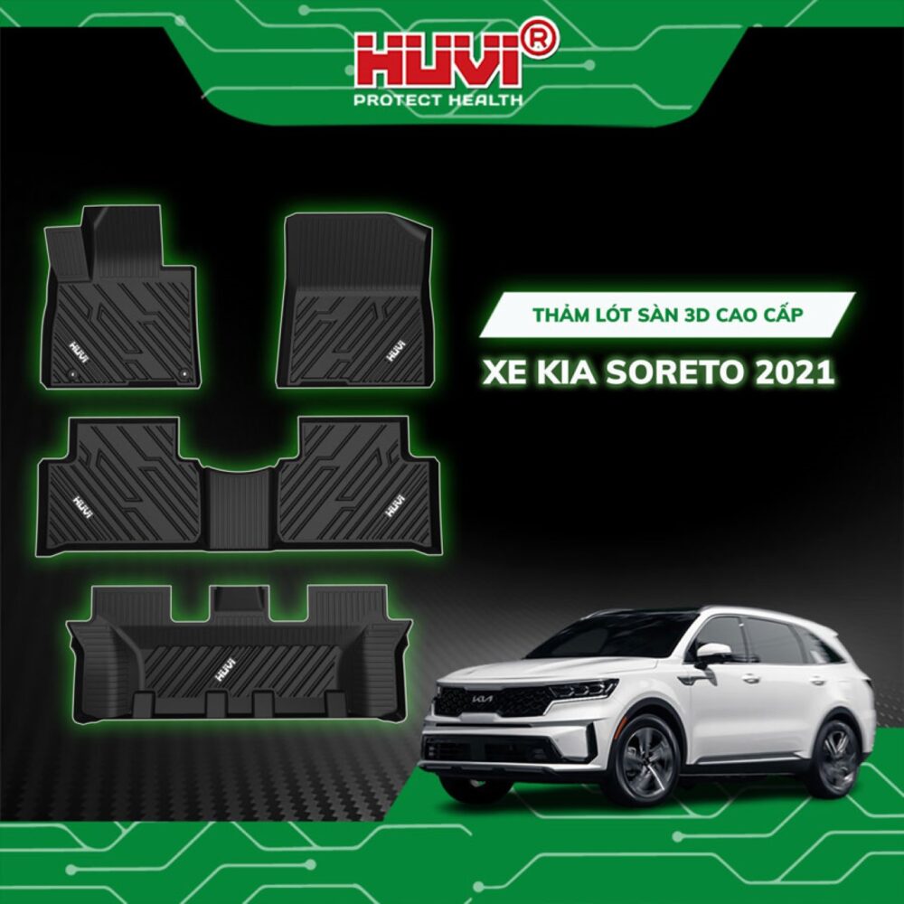 Thảm lót sàn ô tô HUVI cho xe Kia Sorento 3D (7 chỗ) năm 2021+