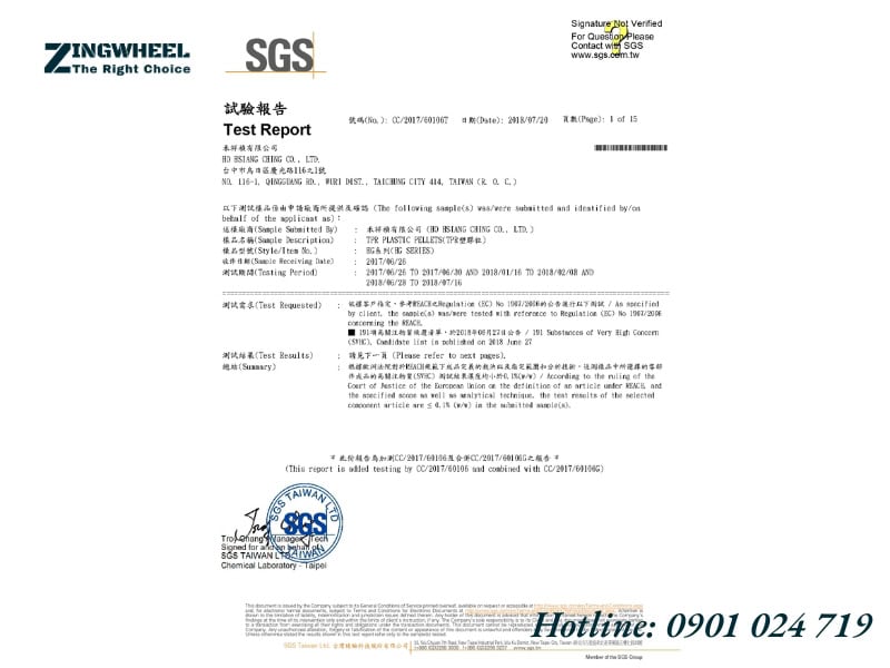 Chứng nhận an toàn từ SGS và tiêu chuẩn RoHS