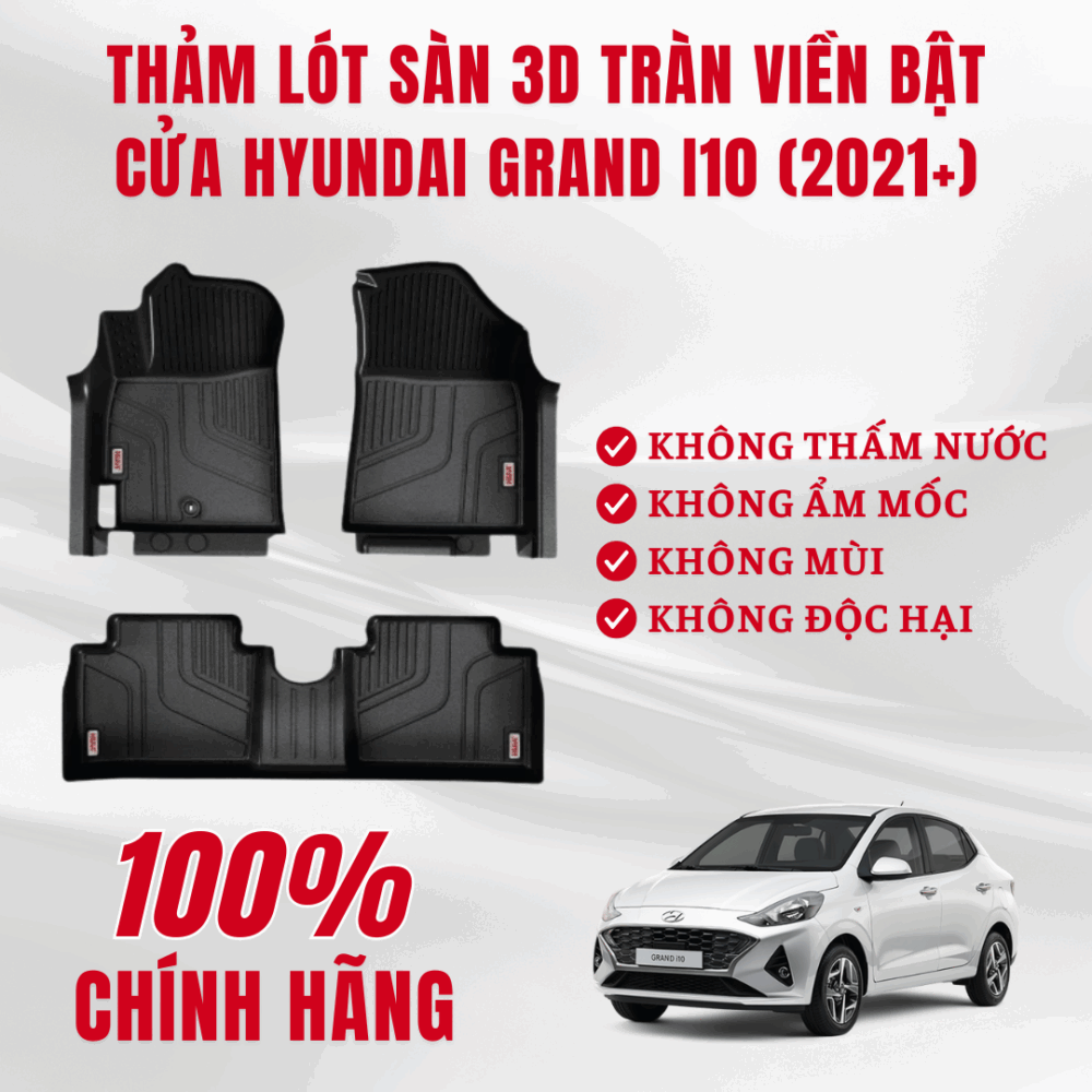 Thảm lót sàn ô tô HUVI cho xe Hyundai Grand i10 3D 2021+ (Sedan) - Hình ảnh 2
