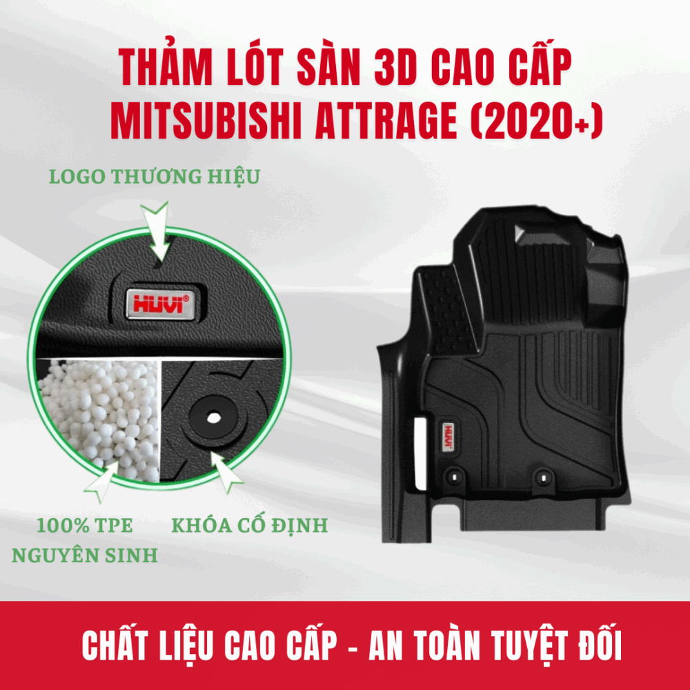 Thảm lót sàn ô tô Huvi Mitsubishi Attrage 3D 2020+ - Hình ảnh 4