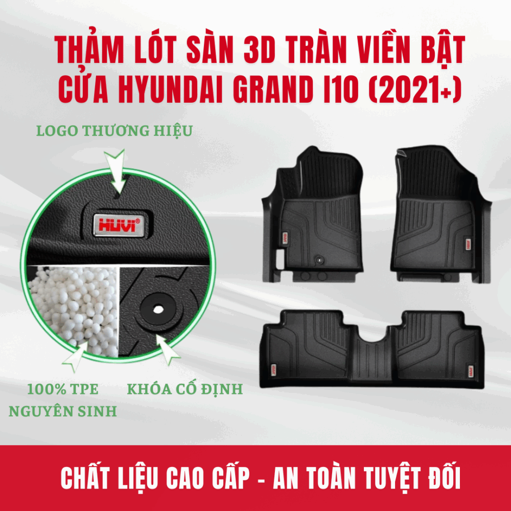 Thảm lót sàn ô tô HUVI cho xe Hyundai Grand i10 3D 2021+ (Sedan) - Hình ảnh 3