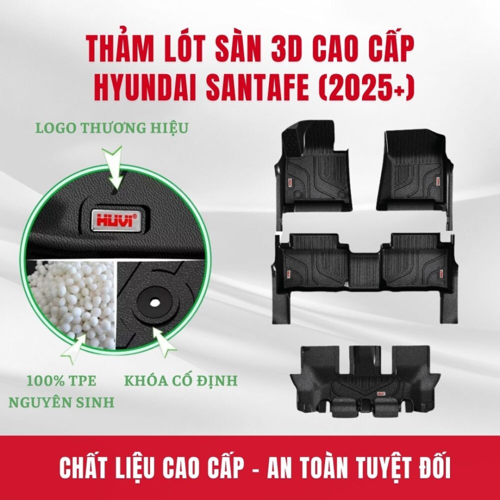 Thảm lót sàn ô tô HUVI cho xe Hyundai SantaFe 2024+ (6 chỗ) - Hình ảnh 7