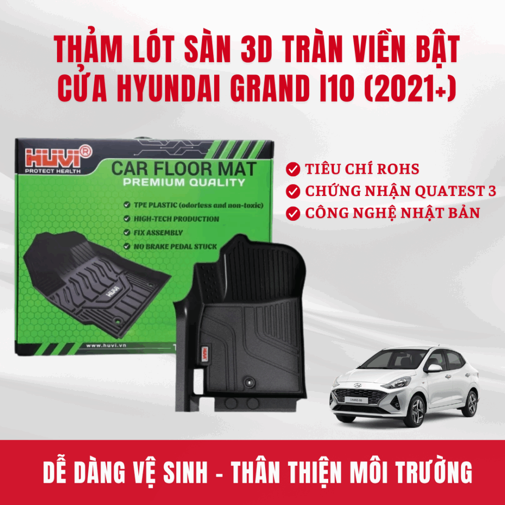 Thảm lót sàn ô tô HUVI cho xe Hyundai Grand i10 3D 2021+ (Sedan) - Hình ảnh 6