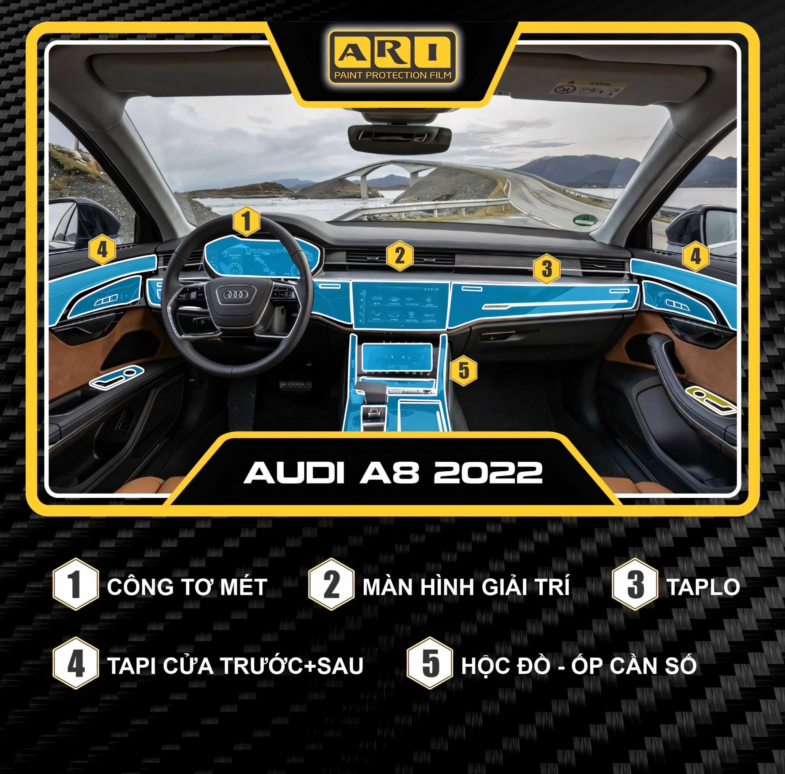 nội thất xe audi a8 vị trí dán ppf ari