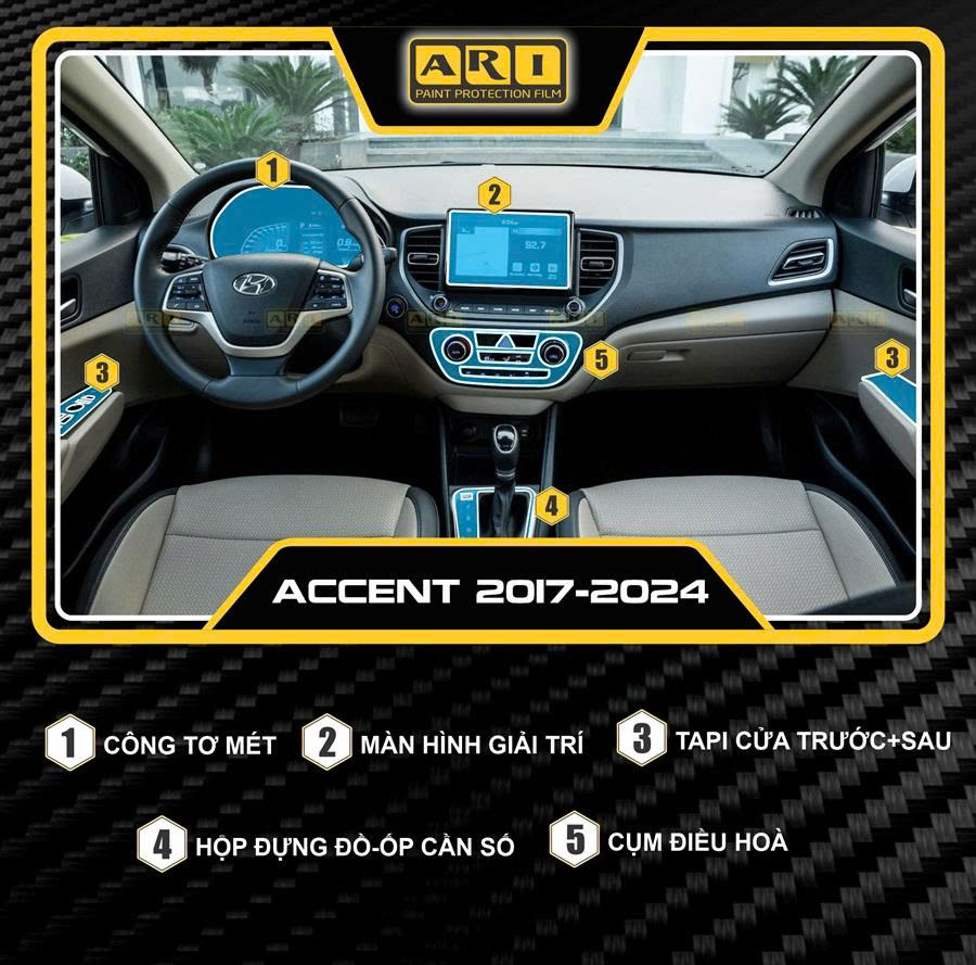 Dán nội thất PPF ARI dành cho xe Hyundai Accent